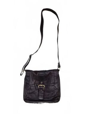 5th Avenue Black Leather Crossbody Bag with Buckle Detail